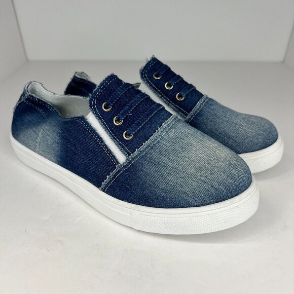 Womens Blue Casual Slip On Denim Canvas Flats Solid Round Toe Size 8.5  Loafers - Picture 2 of 8